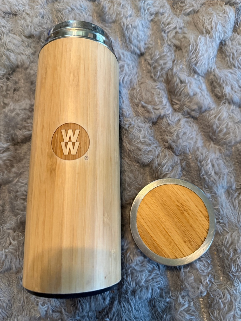 Weight Watchers Bamboo Finish Travel Tumbler - Natural Wood & Silver